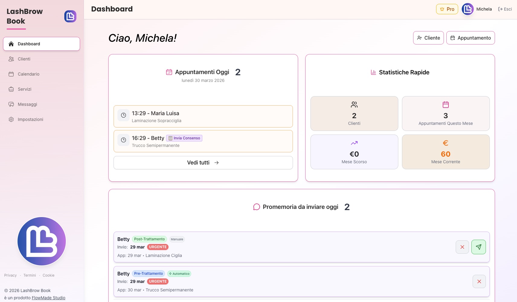 LashBrow Book Dashboard
